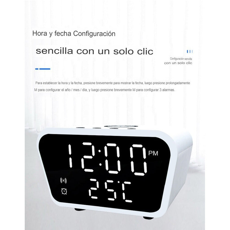 Reloj Despertador Con Cargador Inalámbrico Y Termómetro Negro
