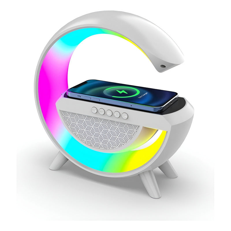 Cargador Inalambrico Parlante Bluetooth Lampara Usb Radio Blanco