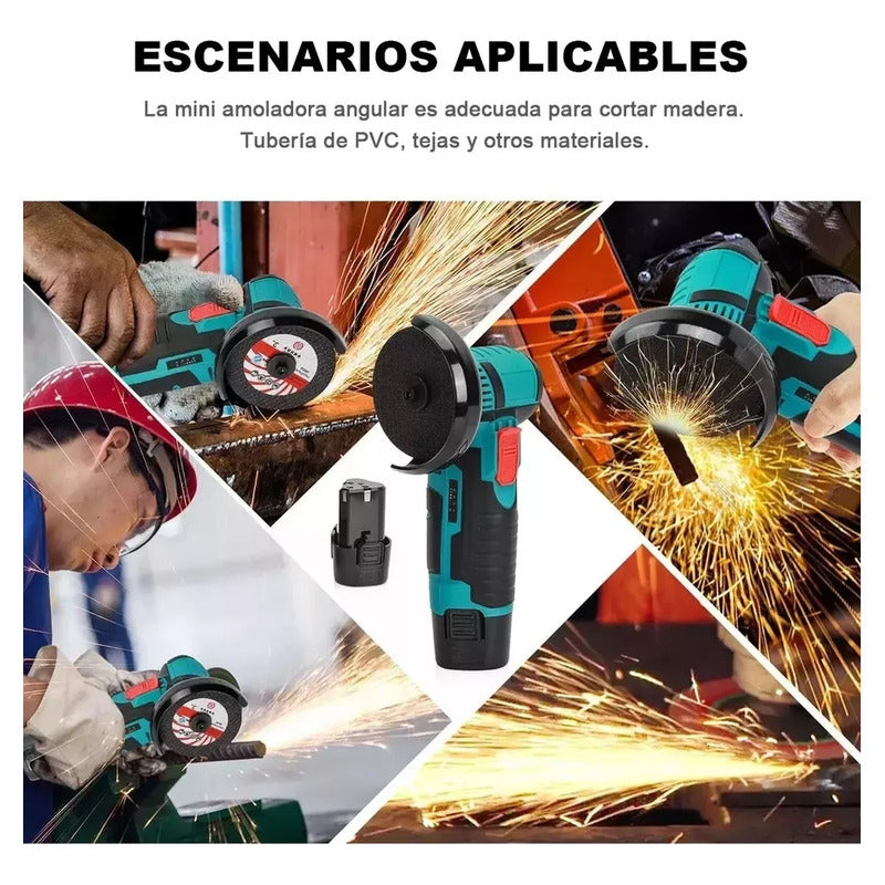 Esmeril Galletera Amoladora Inalámbrico Recargable +2 Discos Azul 1
