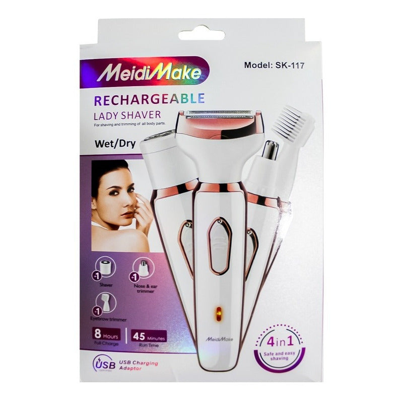 Maquina Depiladora Para Mujer 4 En 1 Recargable Nariz Cejas Blanco