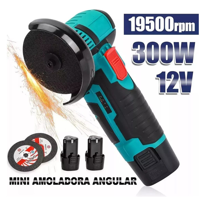 Esmeril Galletera Amoladora Inalámbrico Recargable +2 Discos Azul 1