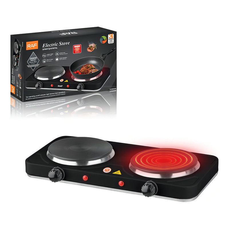 Cocina Electrica Portatil De 2 Hornillas Encimera 2000w Color Negro