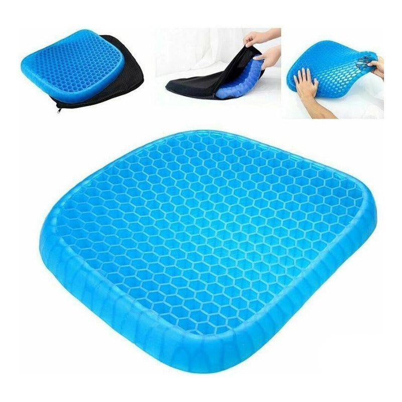Cojín Asiento Ortopédico De Silicona Gel Relajante Terapia Azul Geométrico