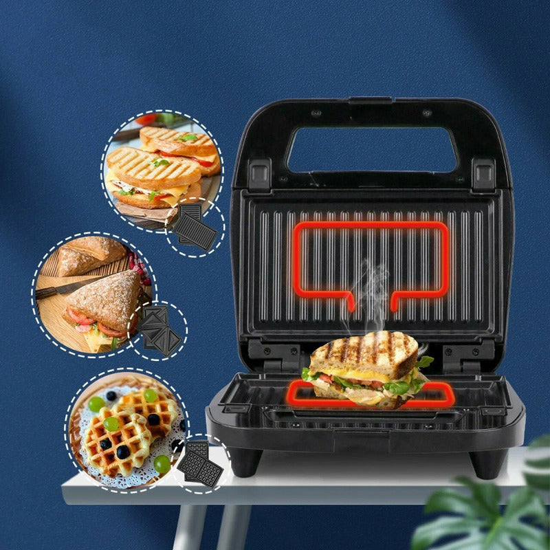 Wafflera 3 En 1 Genérica Tostador Grill De Carne Teflon Gris Oscuro