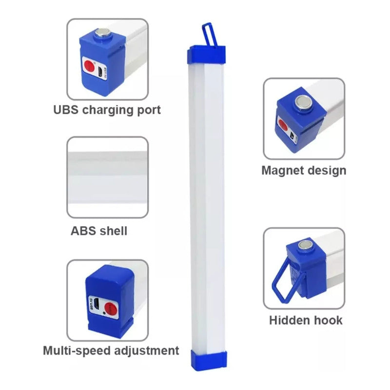 Tubo Recargable Luz Led Emergencia 60w Usb Solar Blanco
