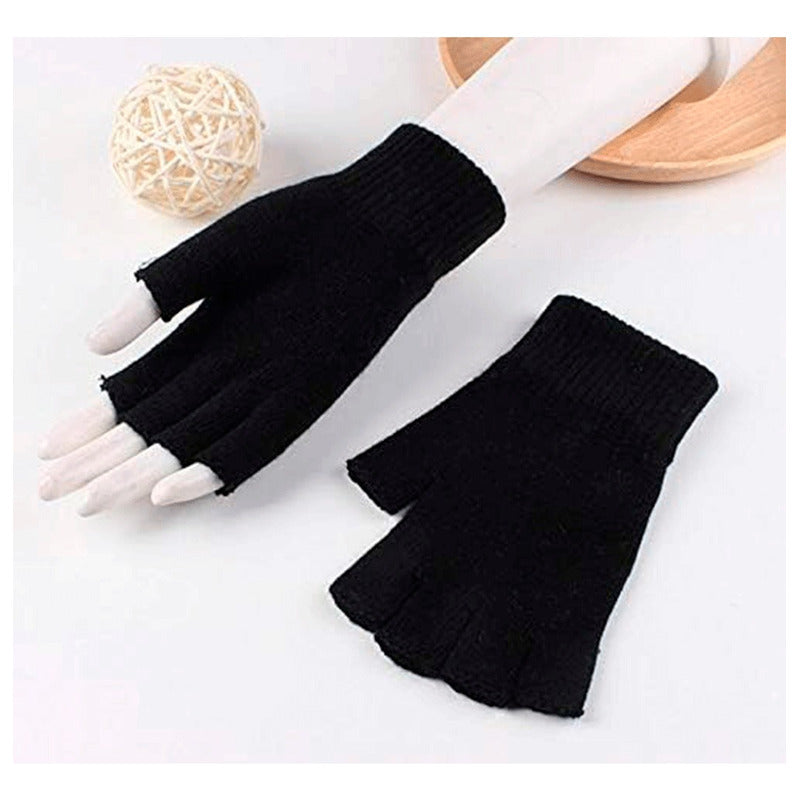 Guantes De Lana Sin Dedos Medio Dedo Caliente De Invierno Negro