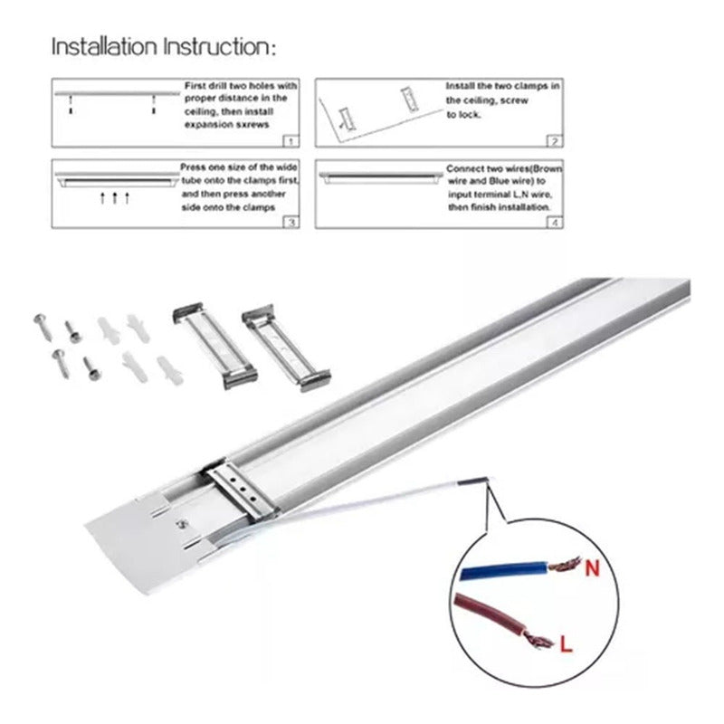 Pack X3 Tubo Luz Luz Blanca Fria 18w Foco 60cm 220v Blanco