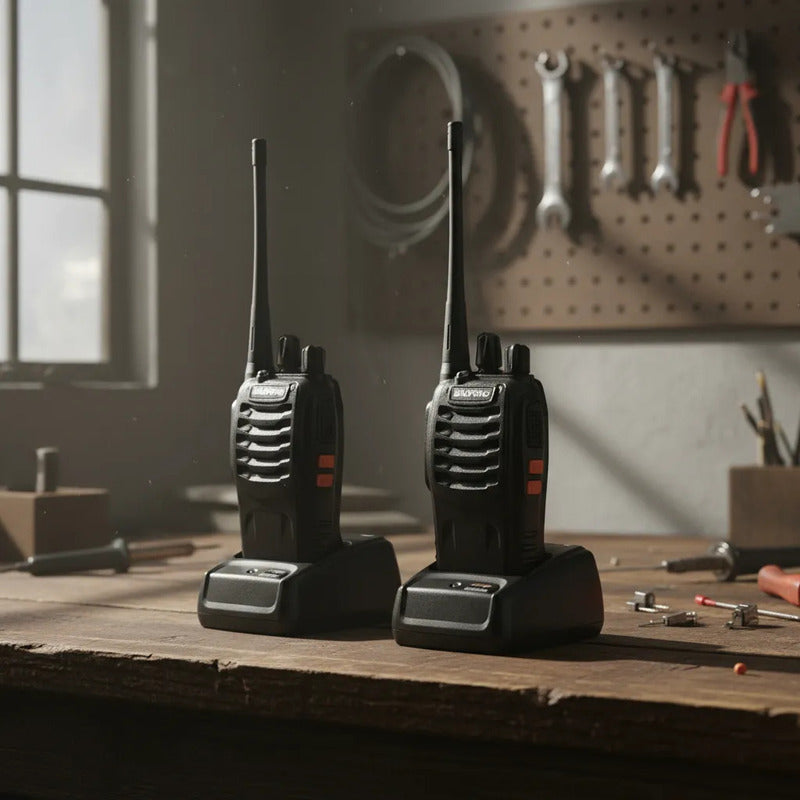 Walkie Talkie Bf-888s Negro Radio Transmisor Pack Duos Recargable Por Usb Con Linterna Led Integrada 16 Canales Uhf... 400-470 Mhz