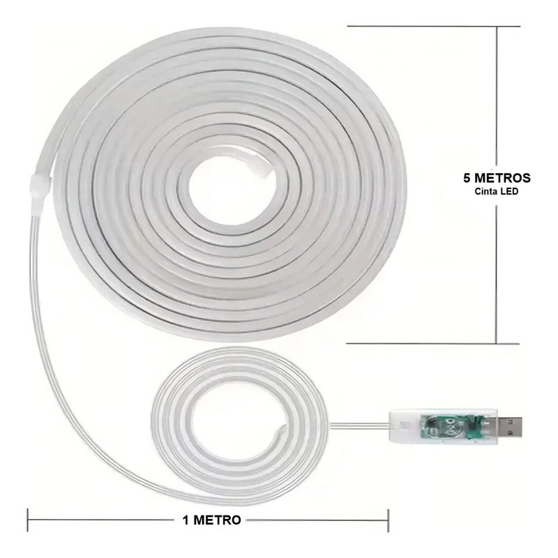 Tira Led Luz Rgb Neón Bluetooth Cinta 5 Metros Usb + Control Rgbic