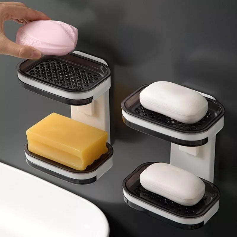 Jabonera De Plástico Doble Para Pared Baño Resistente  Blanco