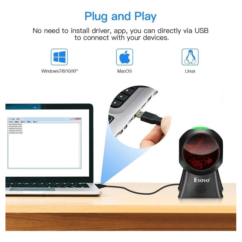 Escaner Lector Código De Barras 1d 2d Escritorio Usb Laser Negro Usb