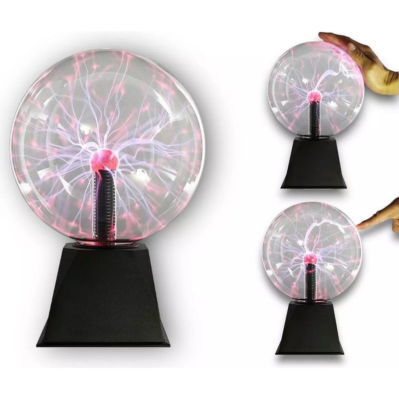 Lámpara Mesa Tesla Plasma Energia Tactil Bola Rayos Velador Negro Transparente