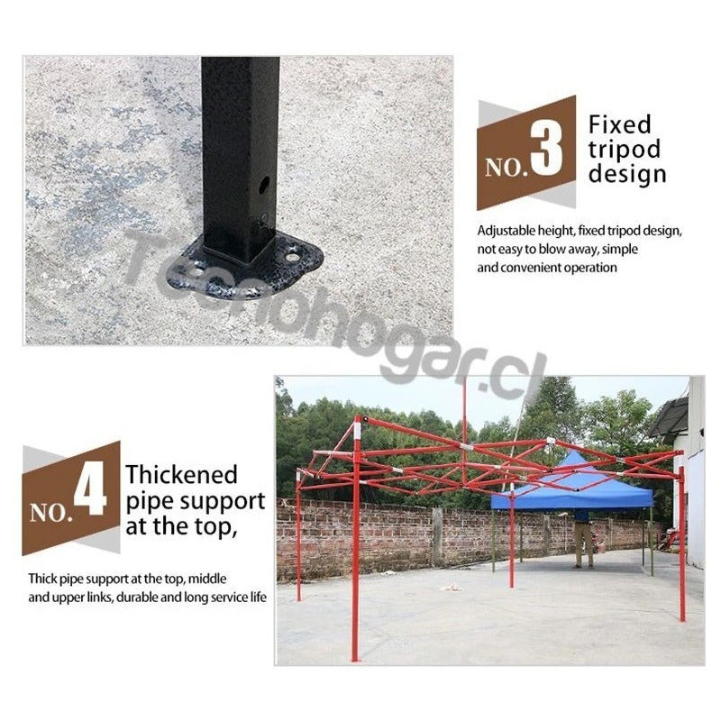 Toldo 3x3 Plegable Metálico Inoxidable Lona, Resiste Lluvia Azul