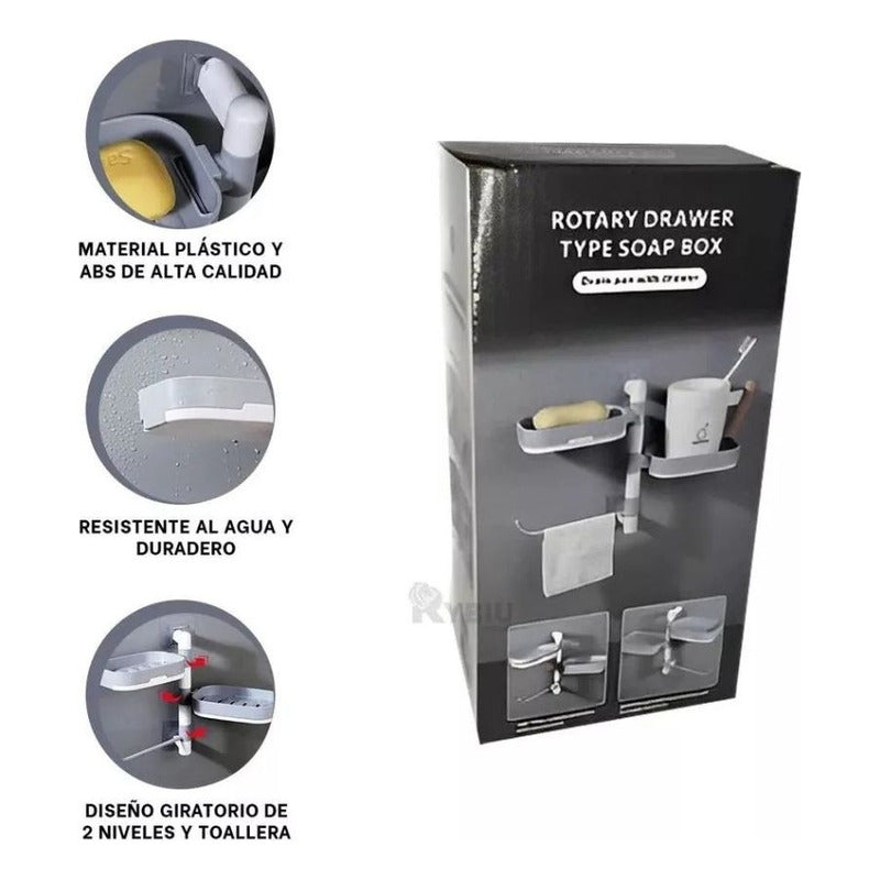 Jabonera Organizador De Ducha Toallas Giratoria Baño Repisa Gris