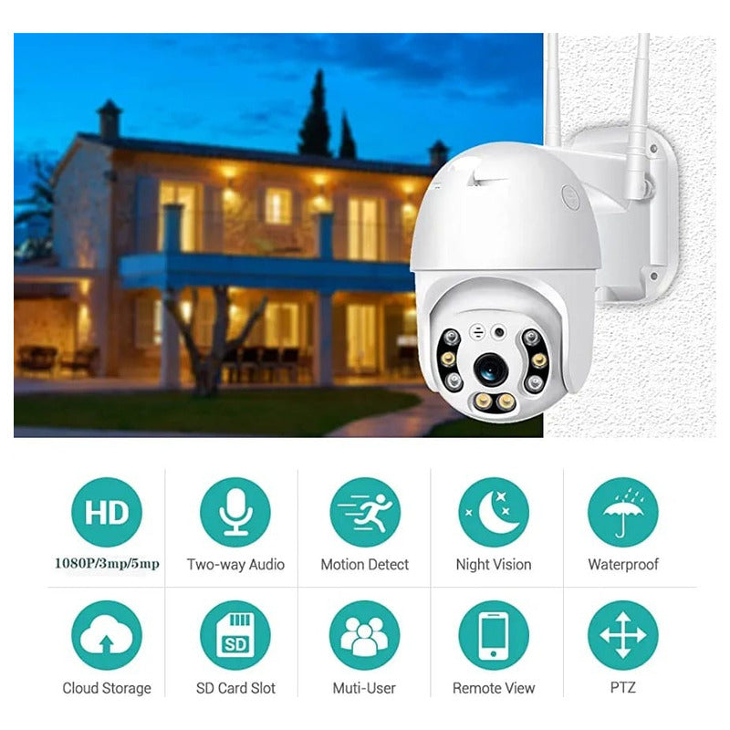 Cámara De Seguridad Domo Exterior Wifi Jortan 360° Full Hd Ip66 Blanco