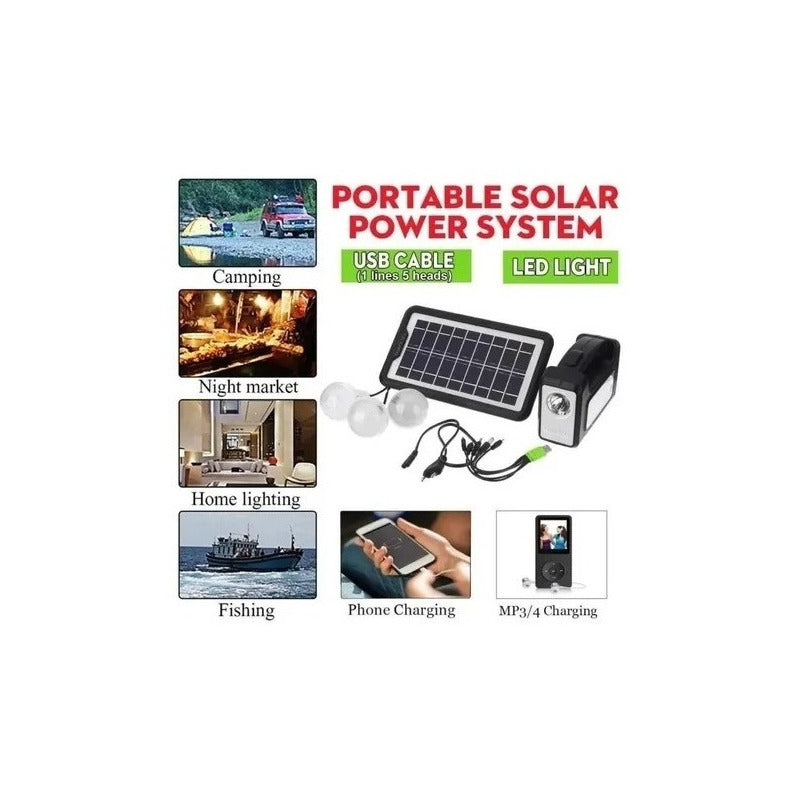 Kit De Camping Solar, Luz Emergencia Cargadorusb 3ampolletas Blanco Frío