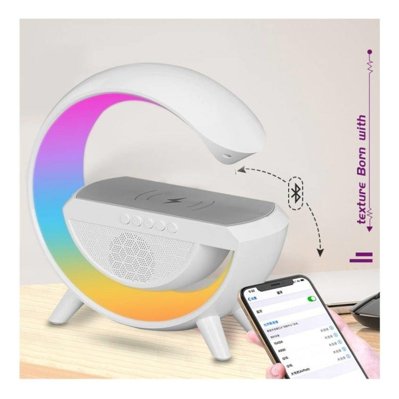 Cargador Inalambrico Parlante Bluetooth Lampara Usb Radio Blanco
