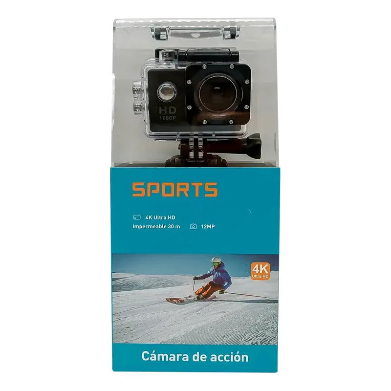 Sports Cam Hd 12mp Cámara De Acción Sumergible 30m Impermeab Negro
