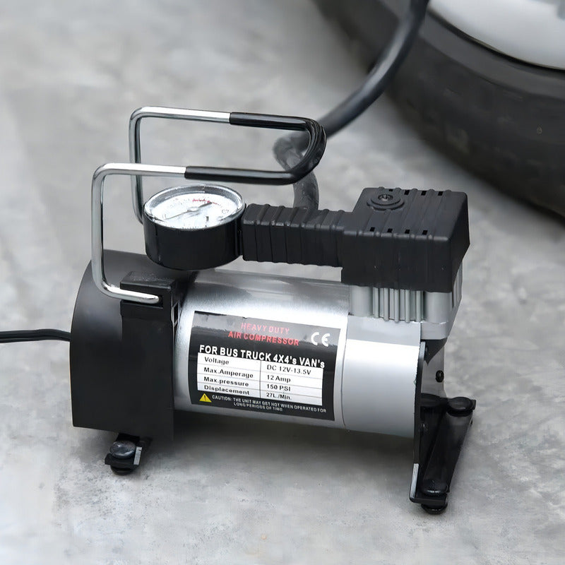 Compresor Aire Portátil Vehicular Neumáticos 220psi Con Manómetro Gris 50/60hz Monofásica