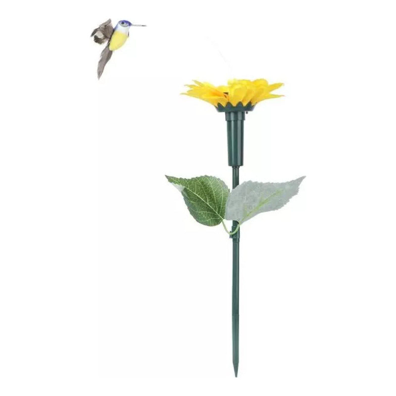 Estaca Solar Giratoria Colibrí Jardin Picaflor En Girasol Amarillo