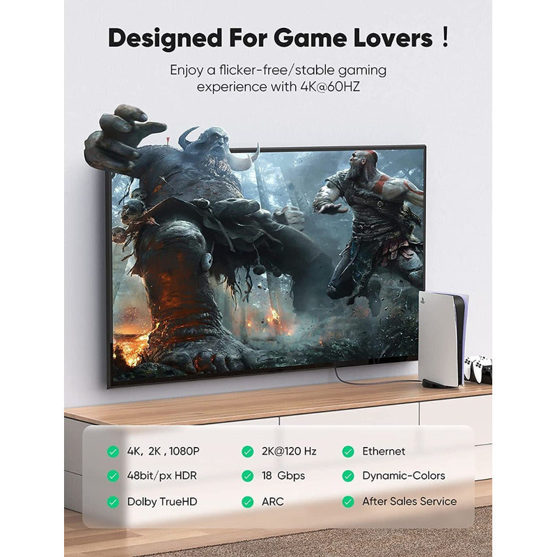 Cable 10 Mts Hdmi 4k Alta Velocidad Conector Bañado En Oro
