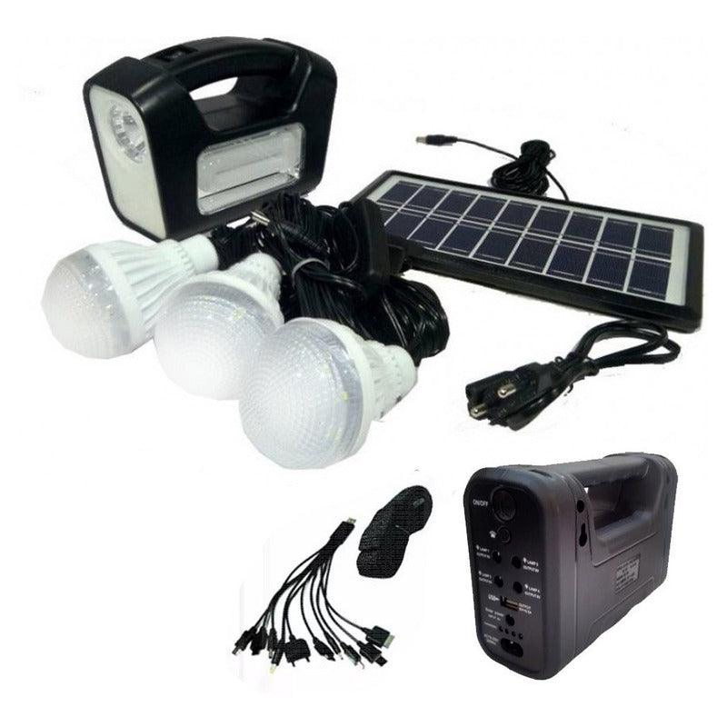 Kit De Camping Solar, Luz Emergencia Cargadorusb 3ampolletas Blanco Frío