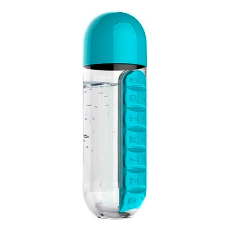 Botella Pastillero Embase 600ml Semanal Vitaminas Portatil Agua