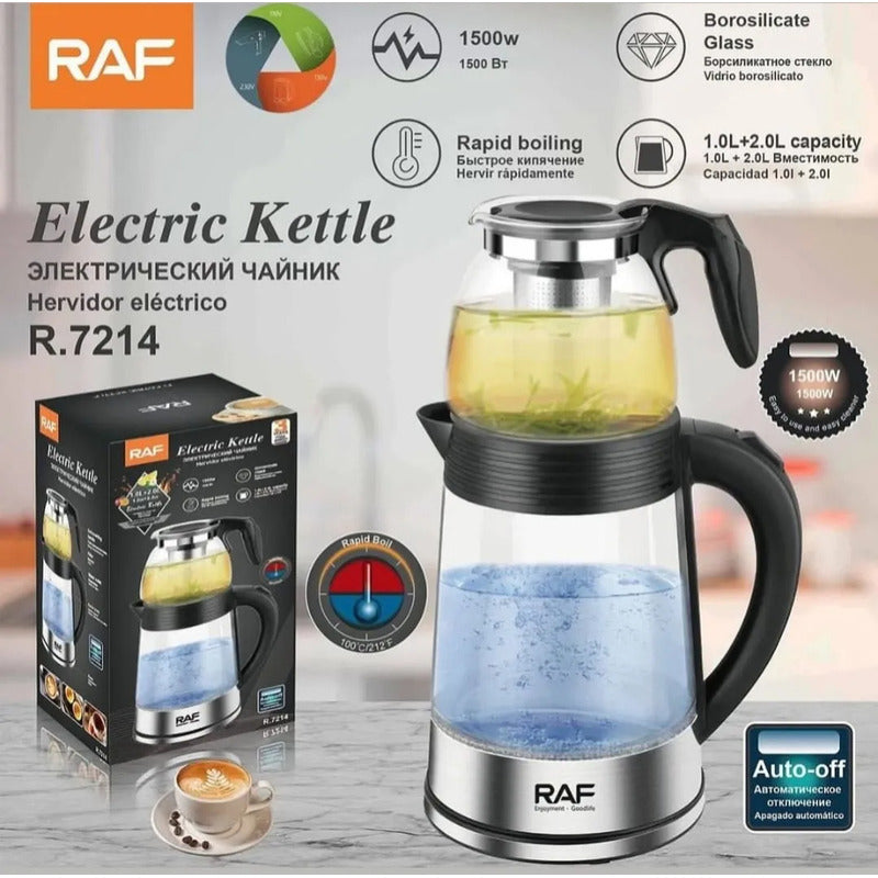 Hervidor Electrico 2l + Tetera Con Infusor 1l 1500w Negro