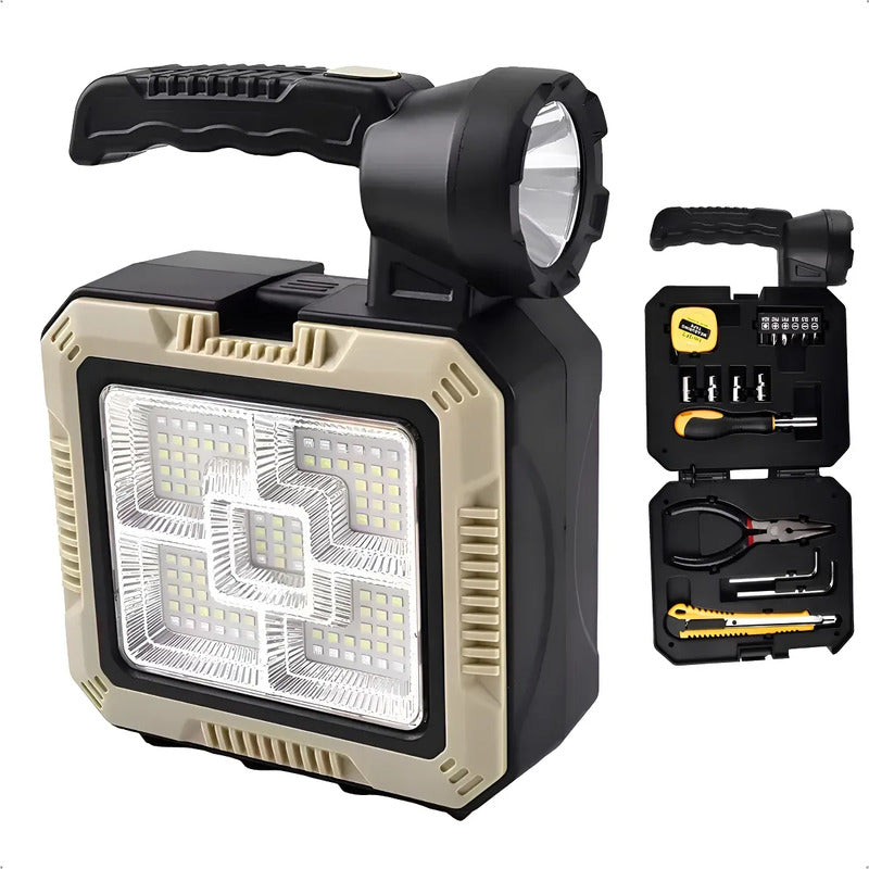 Linterna + Kit Herramientas Luz Recargable Solar Con 3 Modos Blanco Gris