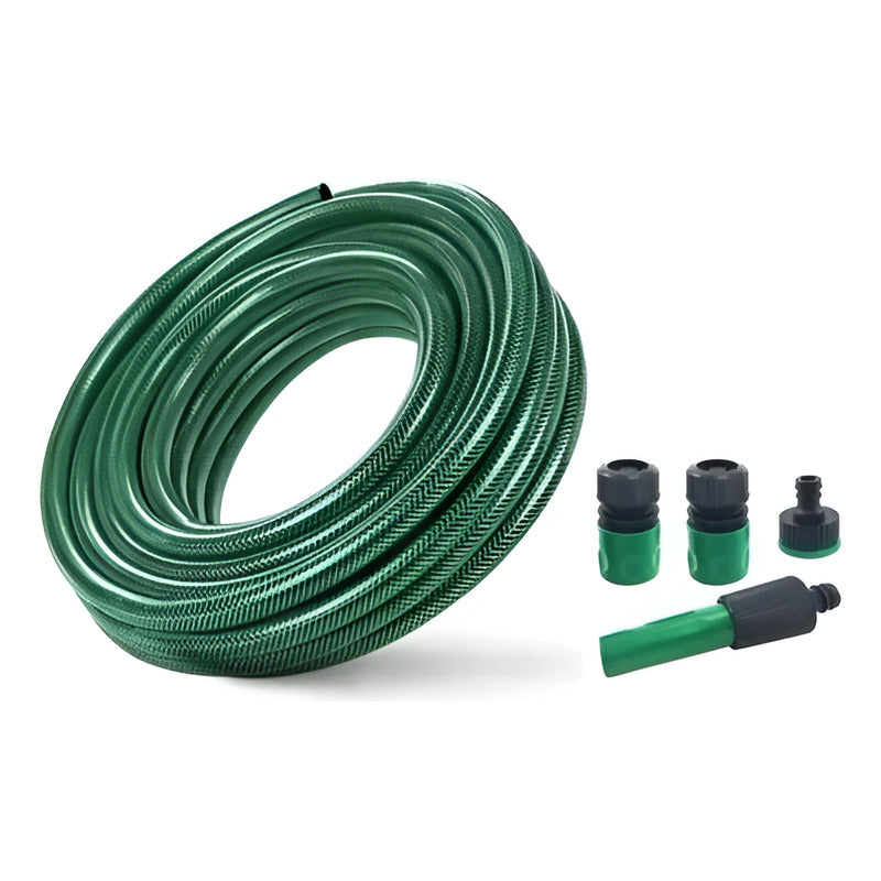 Manguera Reforzada 1/2 Pulgada 30 Mts Mas Pistola Y Acoplesm Verde