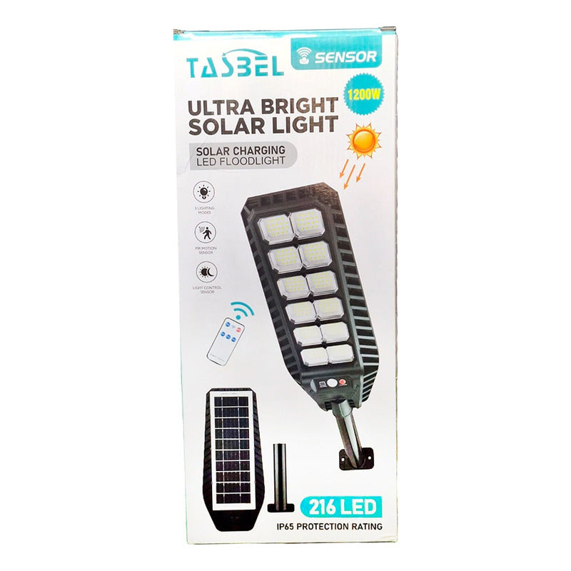 Pack X3 Foco Solar 1200w + Sensor + Soporte + Control Remoto Negro Blanco Frío