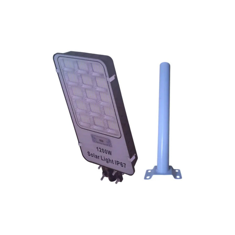 Pack 3 Foco Solar De Poste 1200 Watt Luz Fija Más Soporte Negro Blanco Frío