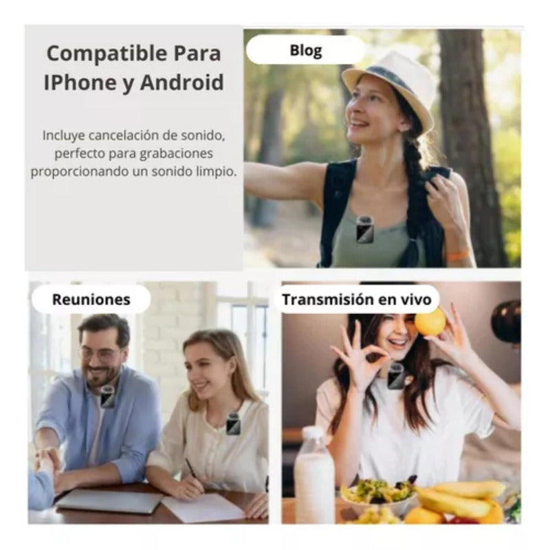 Pack 2 Microfonos Inalambrico Dual Para iPhone Y Android- Perfectos Para Grabar Videos, Realizar Transmisiones En Vivo O Crear Contenido Para Redes Sociales Negro