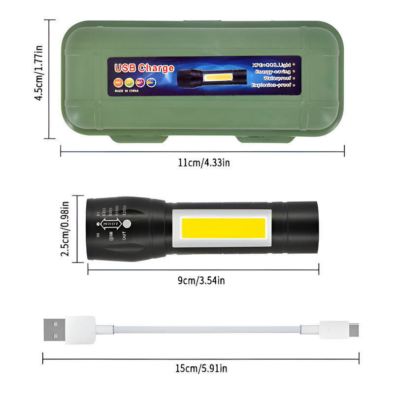 Mini Linterna Led De Mano Recargable Usb Gancho 525 Con Zoom Color De La Linterna Verde Color De La Luz Blanco