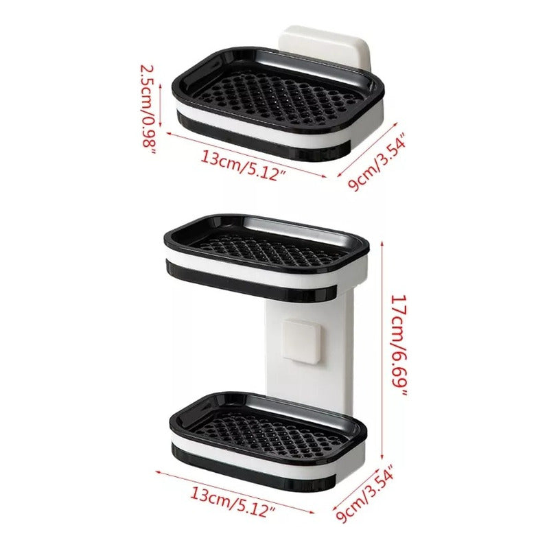 Jabonera De Plástico Doble Para Pared Baño Resistente  Blanco
