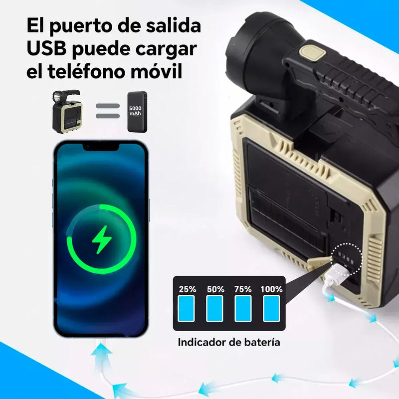 Linterna + Kit Herramientas Luz Recargable Solar Con 3 Modos Blanco Gris