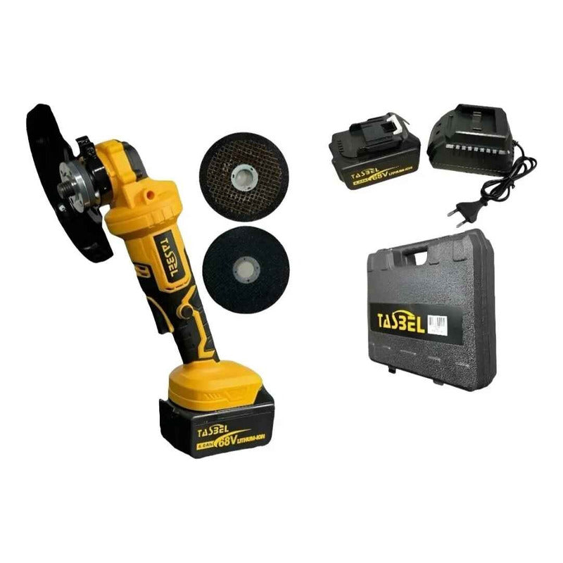 Esmeril Inalámbrico Portatil 4 1/2  + 2 Discos Amarillo 50