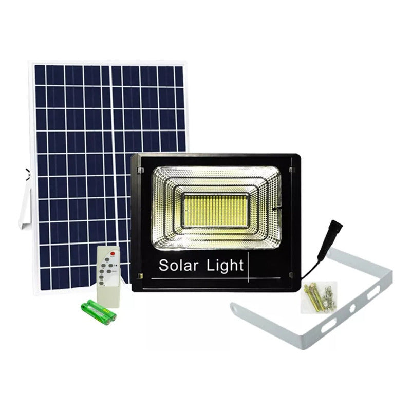 Foco Solar 200w Led Inteligente Control Remoto Ip66 Negro Blanco Frío