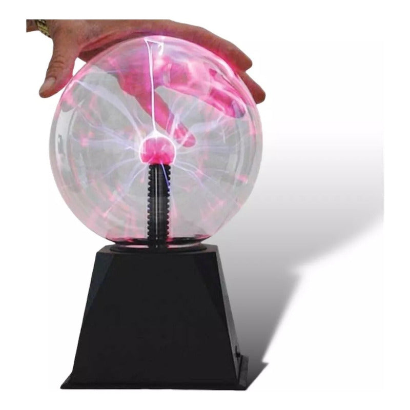 Lámpara Mesa Tesla Plasma Energia Tactil Bola Rayos Velador Negro Transparente