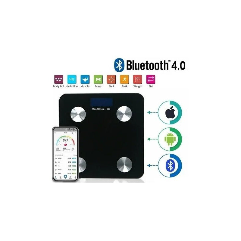 Pesa De Baño Digital Bluetooth App Control De Peso Y Grasa Negro