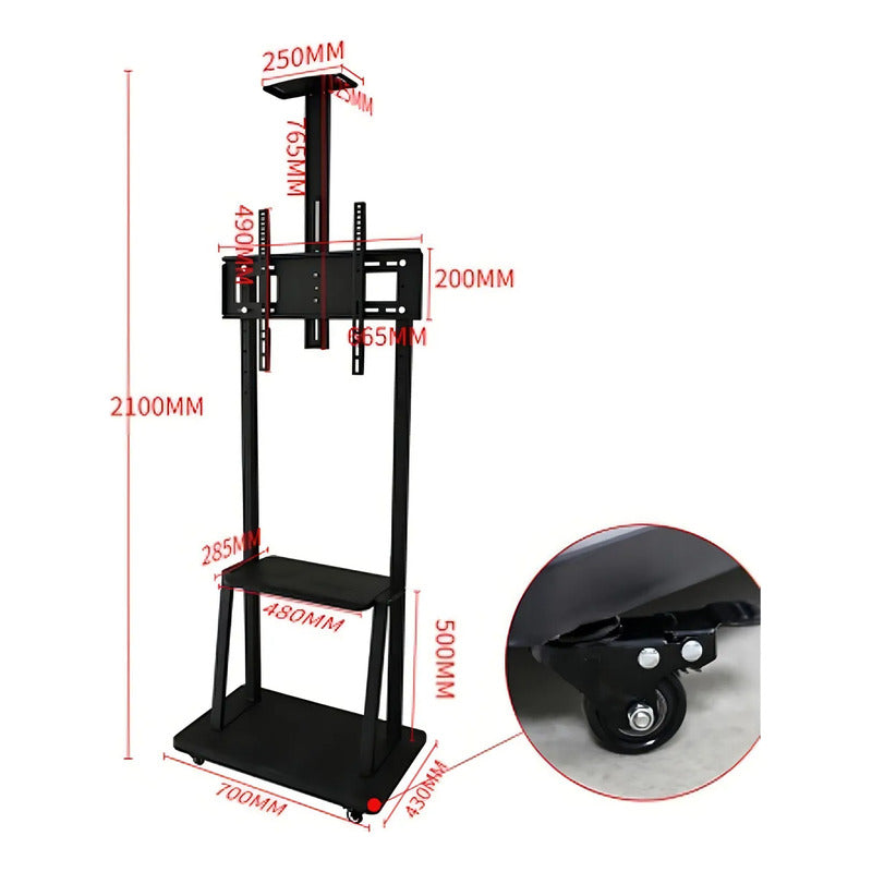 Soporte Madera Tv Movil Con Ruedas 32 A 70 Base Pedestal Negro