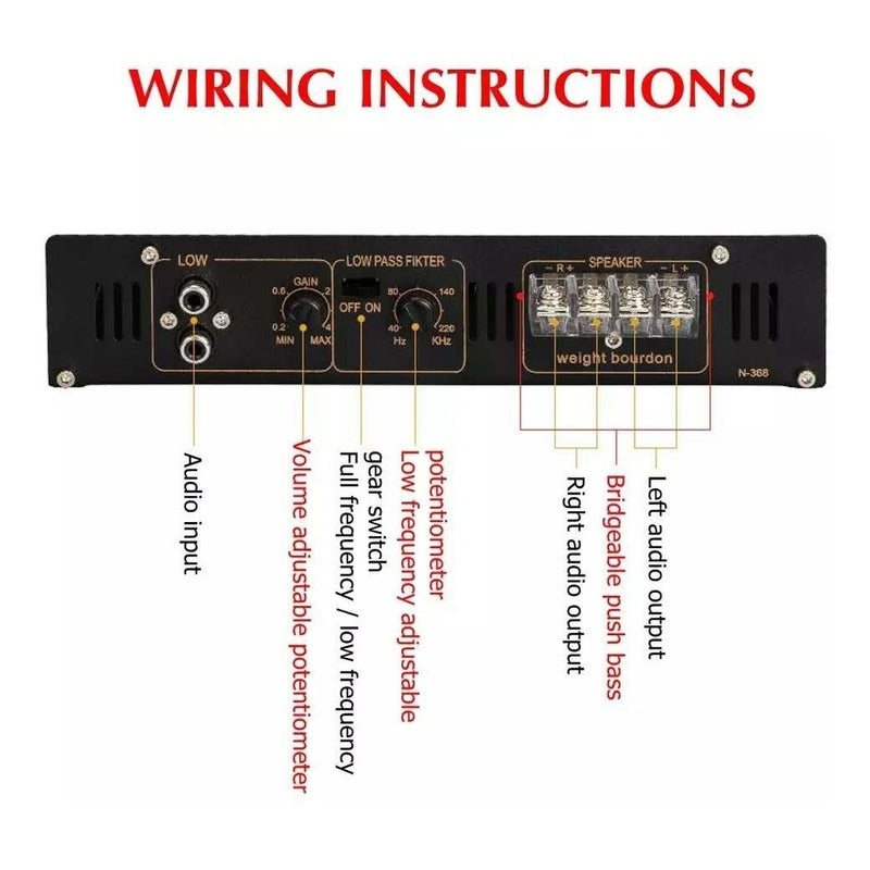 Amplificador Auto Estéreo Audio 2 Canales 2200w 12v Color Plata
