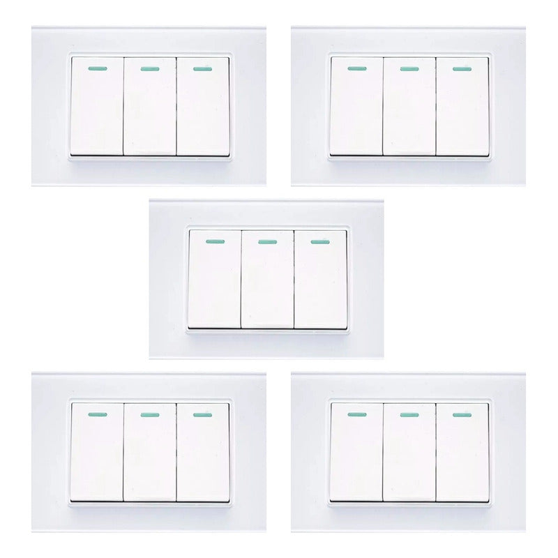 Pack X10 Interruptor Triple On/off 10a Para Hogar Y Oficina 10 A 250v Blanco