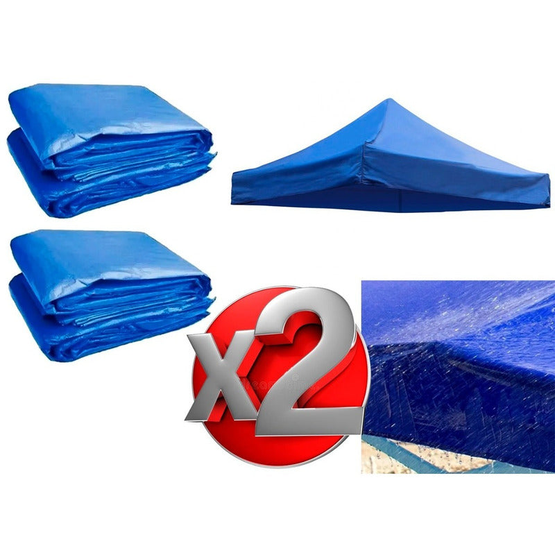 Pack 2 Lona 3x3 Repuesto Para Toldo Carpa Techo Plegable Azul