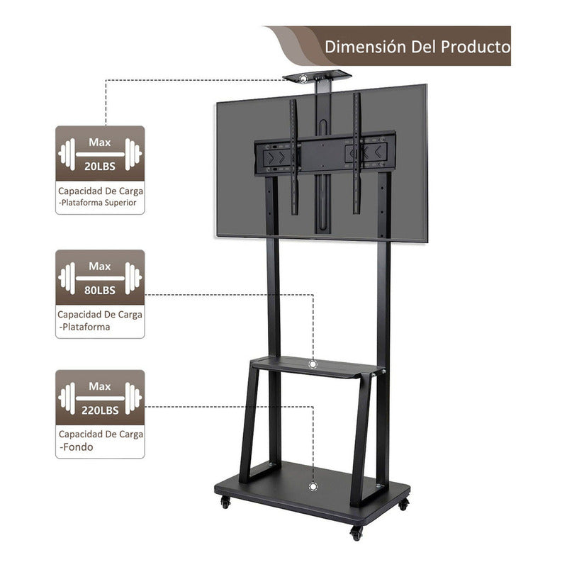 Soporte Tv Móvil Ruedas 32-70  Negro Altura Ajustable Ruisu 1700