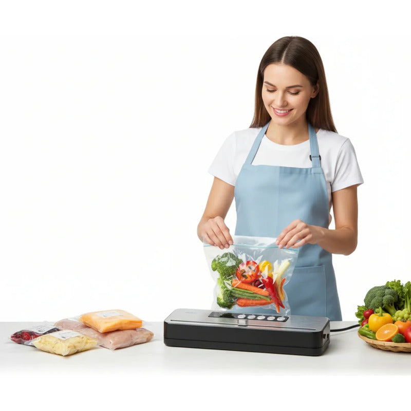 Máquina Selladora De Alimentos Al Vacío Automatica + Bolsas Plateado