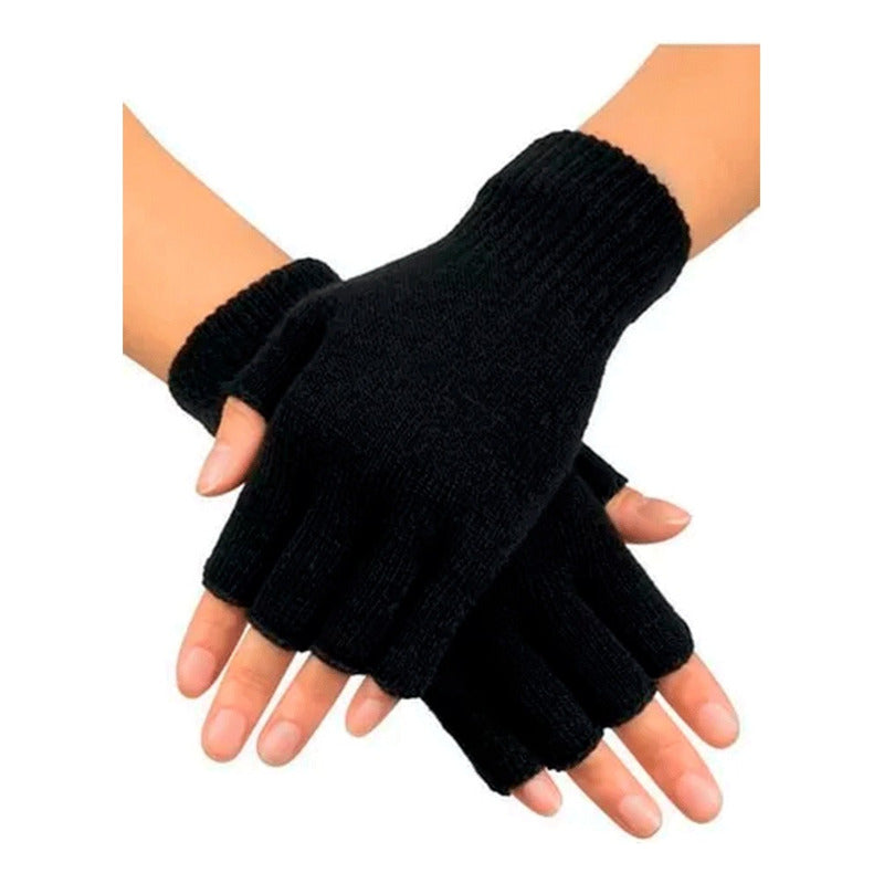 Guantes De Lana Sin Dedos Medio Dedo Caliente De Invierno Negro