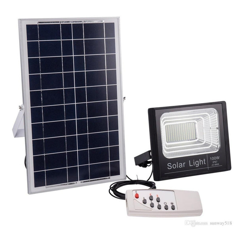 Foco Solar 100w + Panel Solar + Control + Kit De Instalacion Negro Blanco Frío