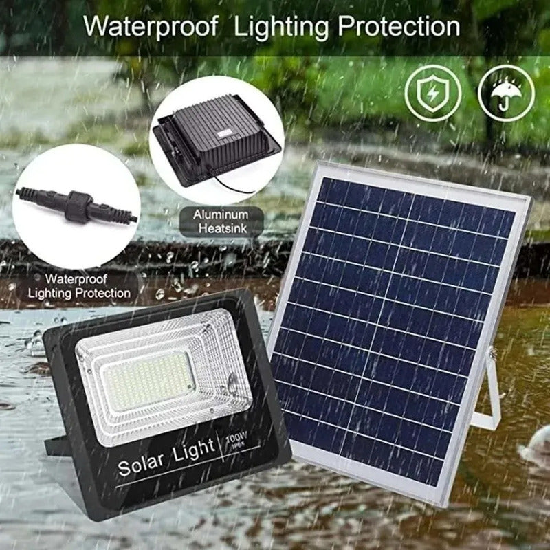 Lampara Foco Solar 120 Led 100w + Panel Solar Control Remoto Negro Fría