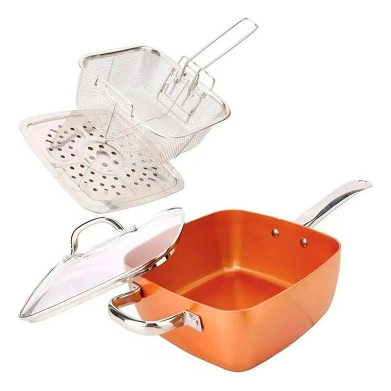 Juego De Cocina Cacerola Olla Sartén Freir Cuadrada Cobre